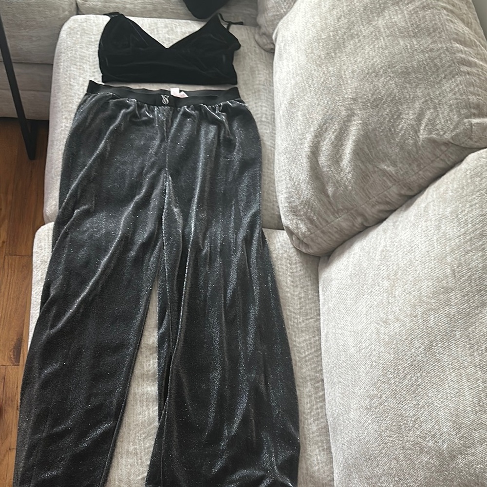 Victoria Secret Velvet top with silky glittery wide leg pants Two-Piece Set